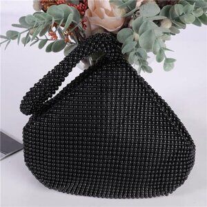 Beaded Black Clutch Purses for Women Triangle Lady Evening Bag Cocktail Wedding